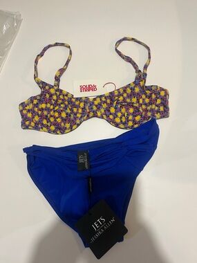 SOLID & STRIPED Floral Multi-Color Bikini Top with Royal Blue Bottom
